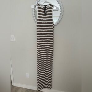 |Boohoo| Brown and White Striped Crochet Maxi Dress
